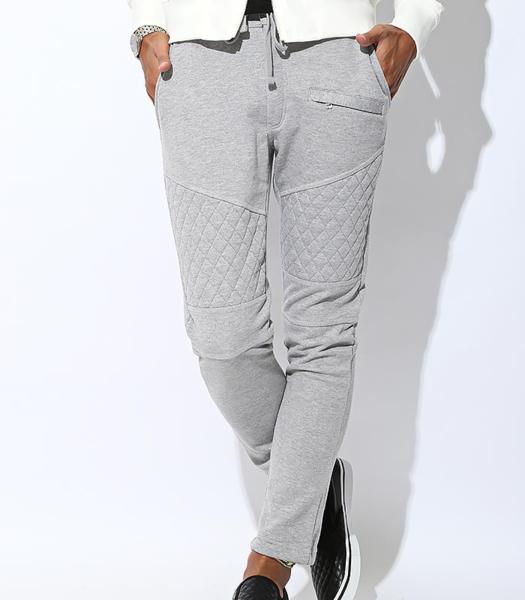 ☆4388-杢グレー-L○■バイカーキルティングスウェットパンツ★