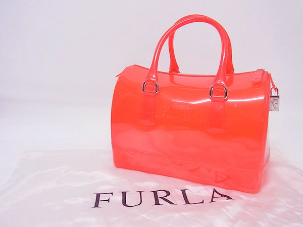 FURLAフルラ●キャンディバッグ赤ボストンハンドバッグ☆クリア