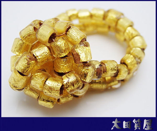 質屋出品☆Jurgen Lehl リング ゴールド ウッド ビーズ☆1円～ Jurgen