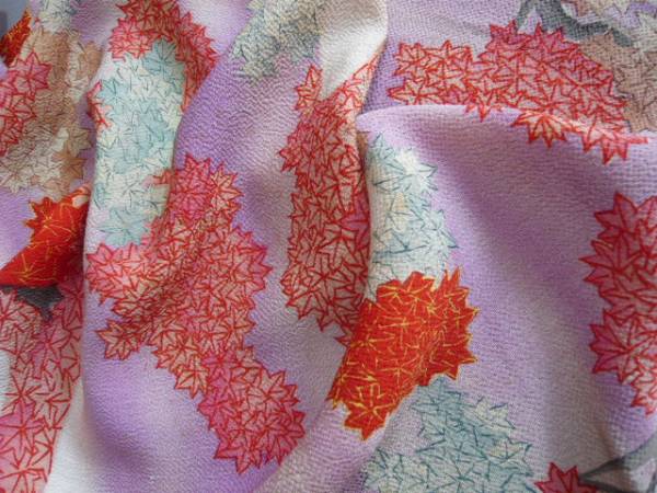 ≪風≫◆正絹江戸縮緬その5◆紅葉模様78.5cm