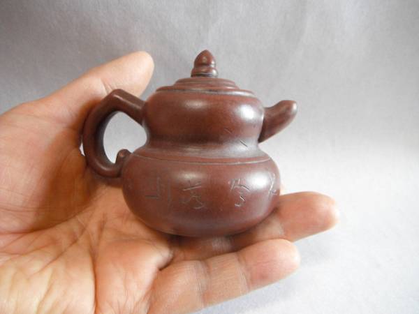 古い煎茶道具☆朱泥紫泥 後手急須 在銘唐物 漢詩釘彫☆ 骨董陶磁器一般