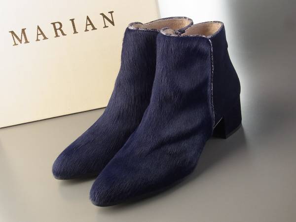 B358*未使用*MARIAN*ハラコ×スエード/ショートブーツ/ネイビー