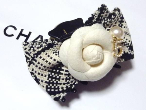 パールチャームカメリア＆チェックリボンクリップ検)シャネル_1