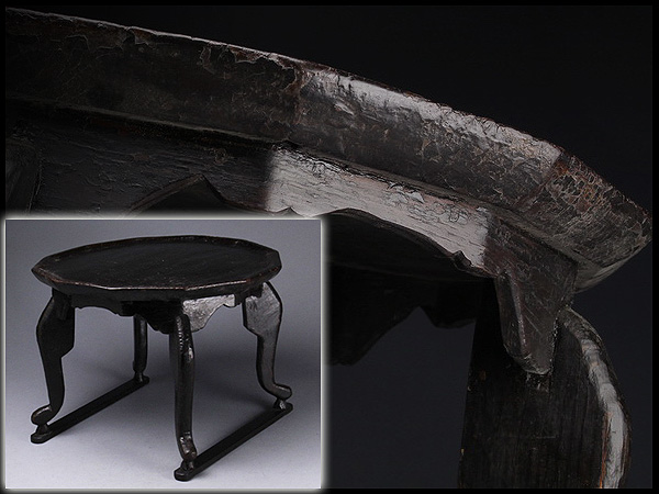 DJ033 【李朝家具】虎足十二角李朝膳・膳台☆李朝古民具