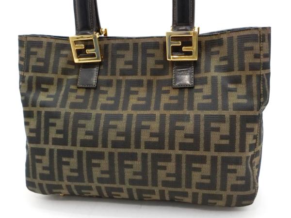 AB767 フェンディ ズッカ キャンバス レザー トート バッグ 良品