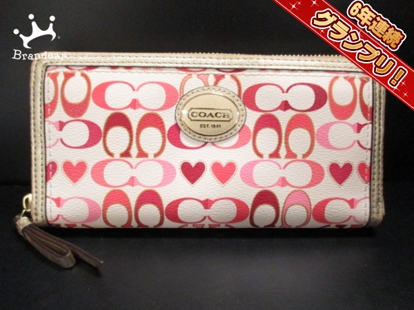 コーチ 長財布 美品 シグネチャー柄 白×レッド×マルチ COACH COACH 