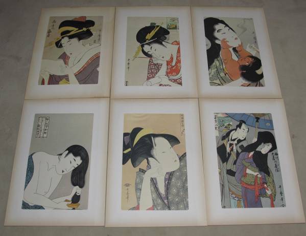 歌麿浮世絵復刻版6枚セットです。 歌麿妖艶な美人画を中心に浮世絵復刻