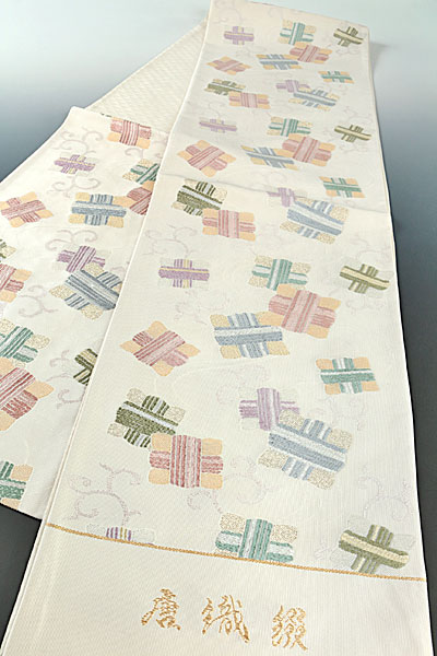 【和遊館】OFy429　仕立付！西陣『舟瀬織物』唐織綴袋帯　糸巻文