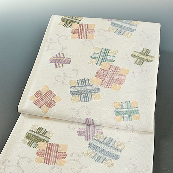 【和遊館】OFy429　仕立付！西陣『舟瀬織物』唐織綴袋帯　糸巻文