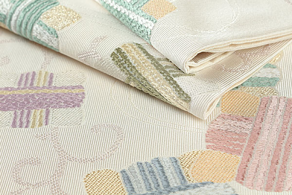 【和遊館】OFy429　仕立付！西陣『舟瀬織物』唐織綴袋帯　糸巻文