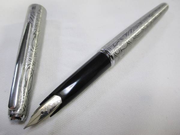 1円～ 未使用 プラチナ 万年筆 2本セット18K-WG シルバーストライプ