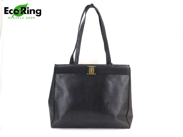 1円 フェラガモ ヴァラ レザー トートバッグ ブラック ES119