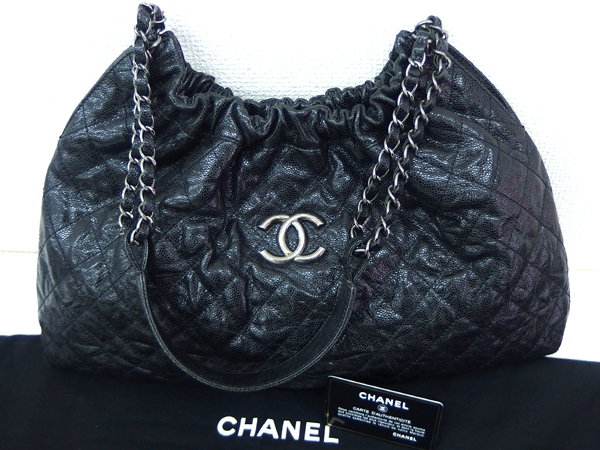最落なし シャネル ココマークチェーンショルダー 黒キャビア