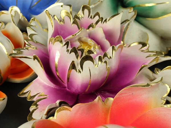 【琴》仏教美術 木彫彩色花飾り物１１点 仏花 極上品 FAE849