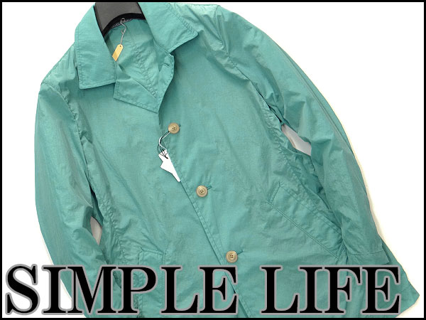 新品 シンプルライフ 春物軽量撥水ナイロンコートLL薄緑★J168