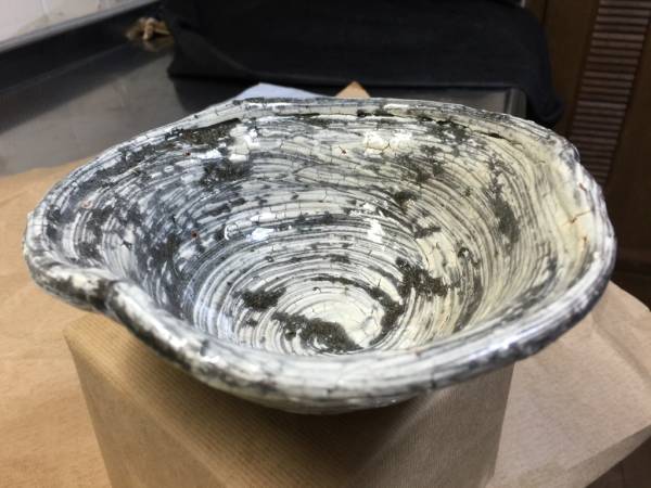 中川 自然坊 刷毛目 唐津 鉢 ☆作家不明 サインあり 刷毛目唐津片口大