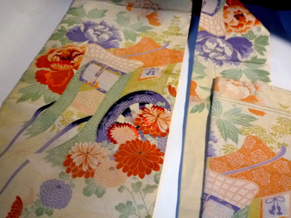 ＊染め刺繍帯 御所車牡丹菊♪アンティーク帯♪soleil♪