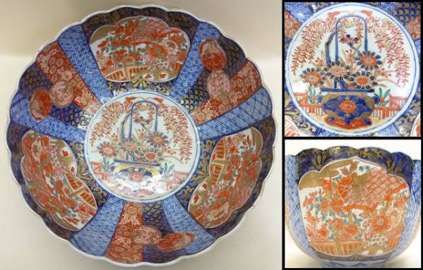 □天使□超美術館級　超最上手色絵古伊万里　輪花鉢　完保