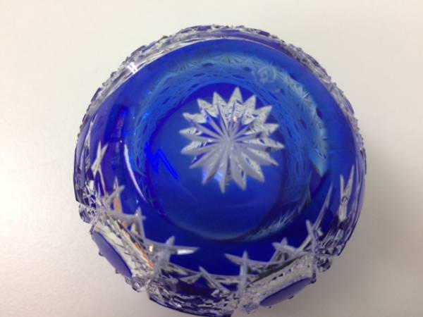 △江戸切子 黒川昭男作 ぐい呑み 青 未使用品