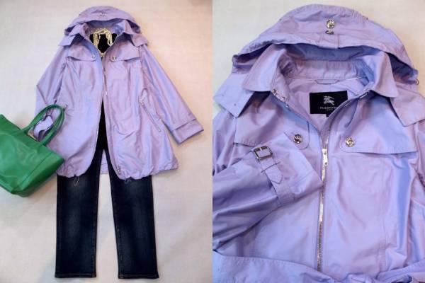 ■バーバリー大きいサイズ46ライラックフードスプリングコート■