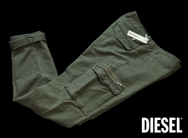 新品3.8万ディーゼル DIESEL ヴィンテージ加工 カーゴパンツ 緑