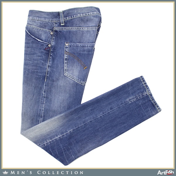 1円DONDUP◆洗い青ダメージ テーパード デニムパンツv1033*in32