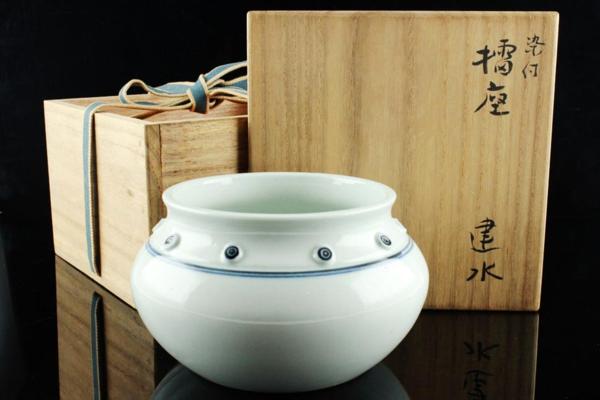 茶道具／須田菁華造・共箱／美品『染付建水』】 近頃悪質な入札が非常