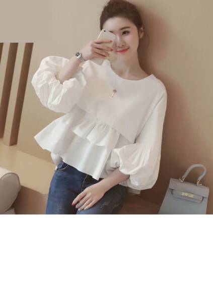 新品★パフスリーブティアートふんわりブラウス白★