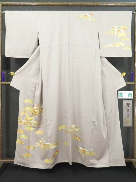 626unihahare 長寸 袷訪問着 落款 金彩 扇面 枝垂 藤色 中古ＡＡ