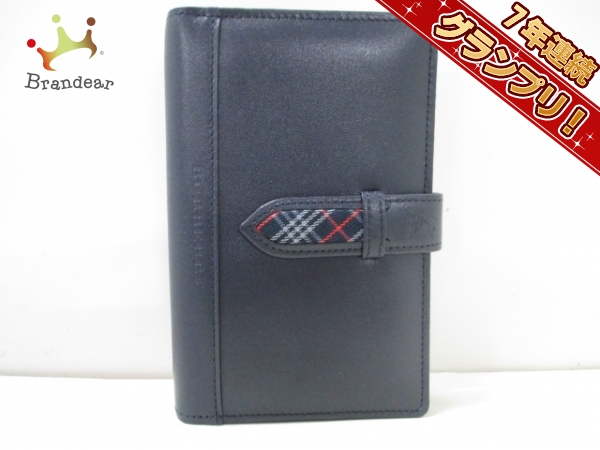 バーバリーロンドン 手帳 ネイビー×ライトグレー×レッド
