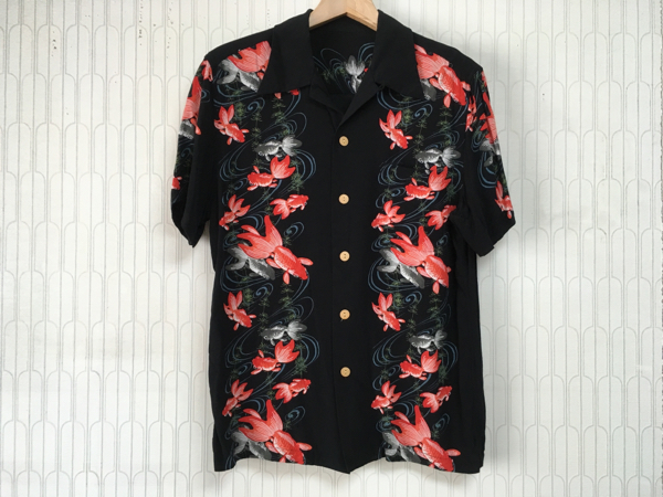 60'sビンテージアロハレーヨンシャツ 金魚 和柄70's50's40's