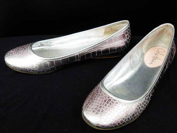 コールハーン パンプス フラット レザー シルバー ピンク 6.5B