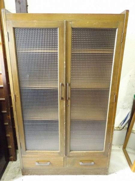 f0108 昭和レトロ 大型 ガラス扉付飾り棚 キャビネット 食器棚