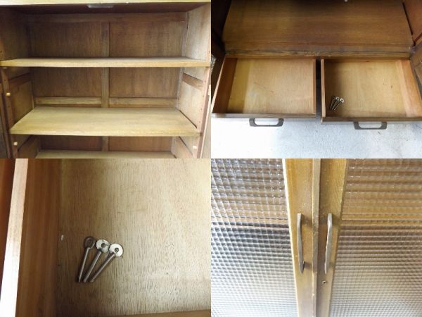 f0108 昭和レトロ 大型 ガラス扉付飾り棚 キャビネット 食器棚