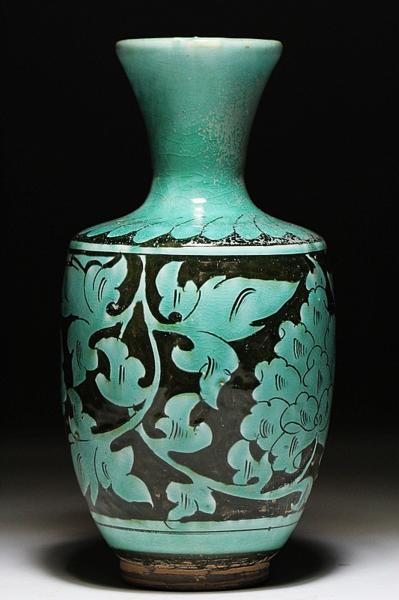 故宮保管委員会 時代 磁州窯 緑釉 花紋 壺 高さ25cm Z169