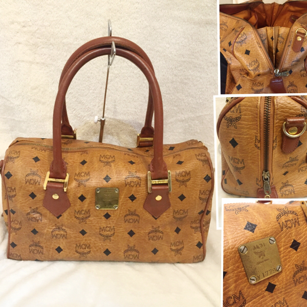 ✨美品✨MCM ミニボストン ハンドバッグ ロゴプレート 総柄 旅行バッグ 茶 MCM エムシーエム ミニボストンバッグ ロゴグラム 茶 2WAY MCM 【公式