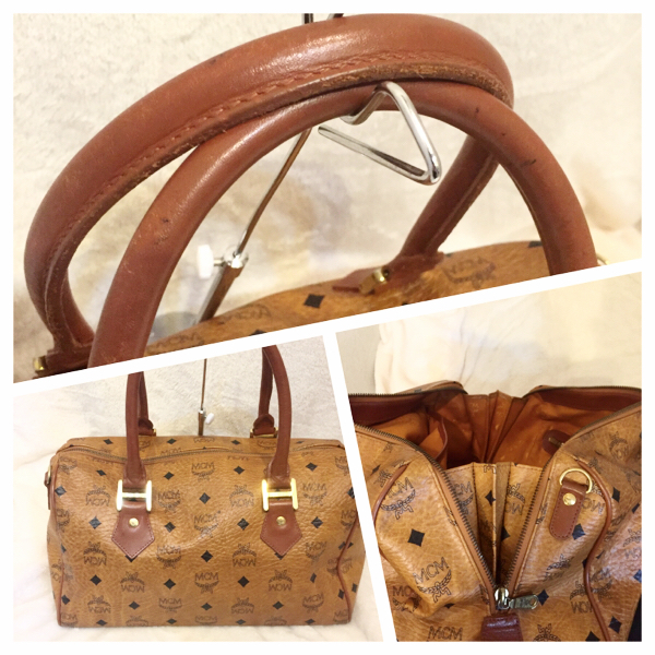 ✨美品✨MCM ミニボストン ハンドバッグ ロゴプレート 総柄 旅行バッグ 茶 MCM エムシーエム ミニボストンバッグ ロゴグラム 茶 2WAY MCM 【公式