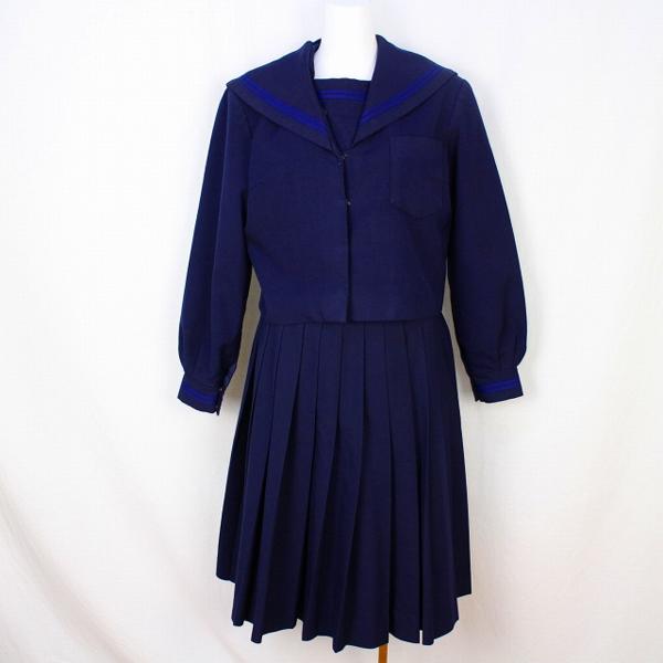 中古160Aオリーブデオリーブ冬紺2本線セーラー服上下紺AL3594