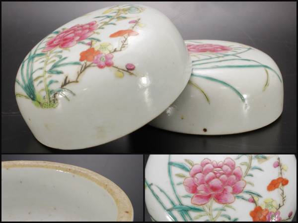 【諺】中国美術 明代 粉彩色絵花文 茶壷の蓋 ２点 古玩 MZJC