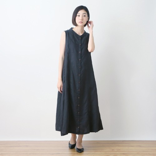 ★新品★08Ｍab★Ａラインノースリーブロングワンピ★BLACK★