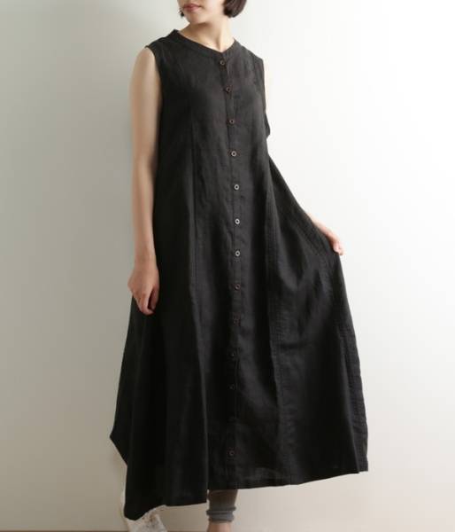 ★新品★08Ｍab★Ａラインノースリーブロングワンピ★BLACK★