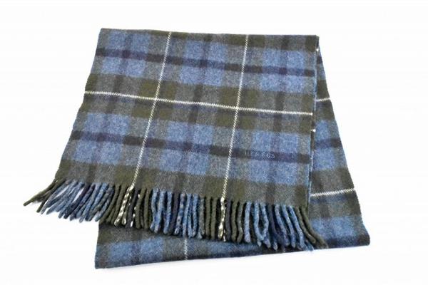 1円美品エルメス□カシミア100% マフラー チェック グレー(23954