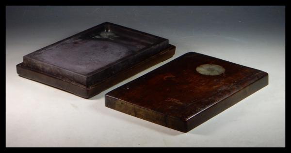 【大景】文房四寶 宋坑端渓硯 唐木嵌白玉蓋