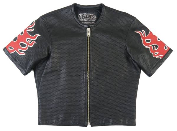 牛革☆Bikers 半袖パンチングレザージャケット 42 ジャケット 自動車
