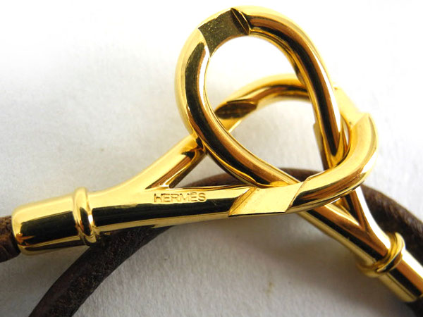 HERMESエルメス 1円 エルメス アタメ チョーカー レザー ネックレス 茶