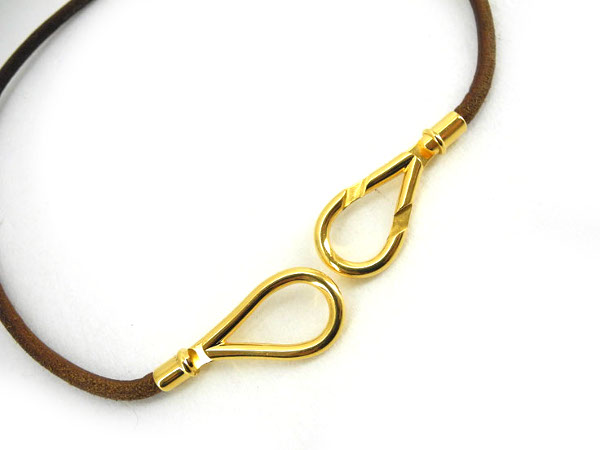 HERMESエルメス 1円 エルメス アタメ チョーカー レザー ネックレス 茶