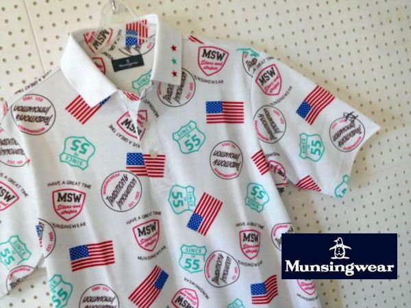 新品1.7万★マンシング 星条旗エンブレム ドライ ポロ 白M