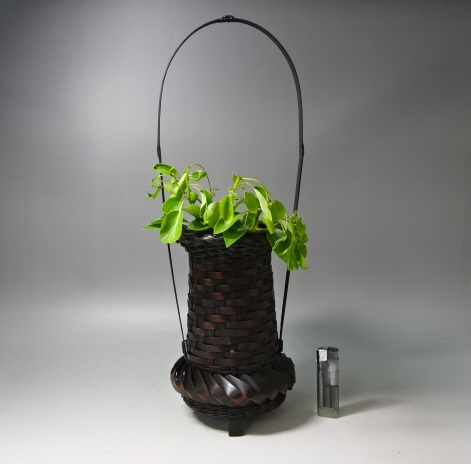 ■茶道具【竹花入　矢筈灯台】高さ45cm　手付き花籠　花器