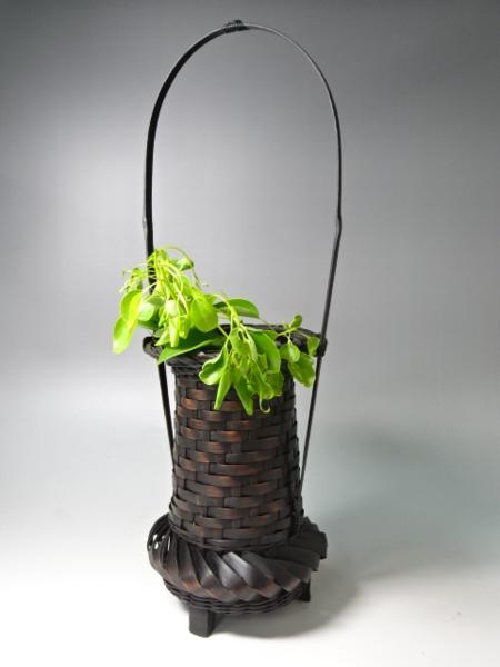 ■茶道具【竹花入 矢筈灯台】高さ45cm 手付き花籠 花器