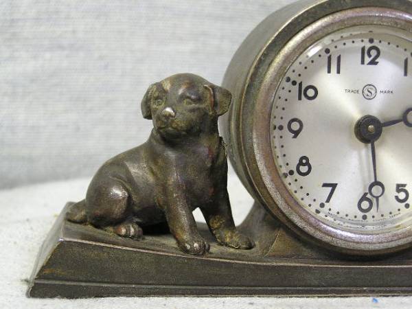 置き時計 2インチ文字盤 精工舎製 双犬 古時計 完動品 頭丸金柱